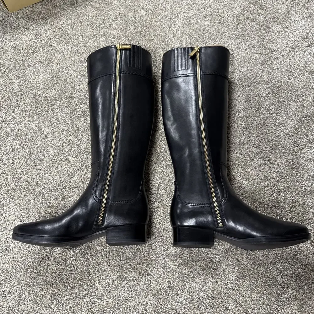 Michael Kors Harland Knee High Riding Boots Black Leather 5M NWB